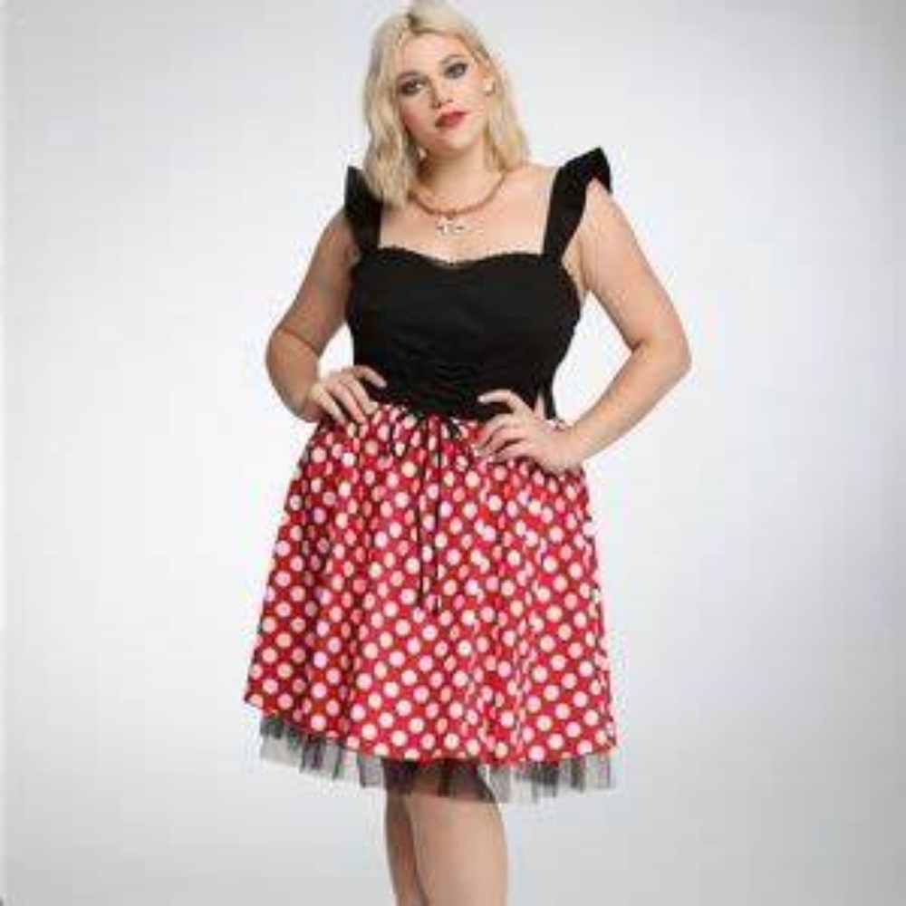 Torrid Hot Topic Minnie Lace-up Polka-dot Halloween Costume Dress